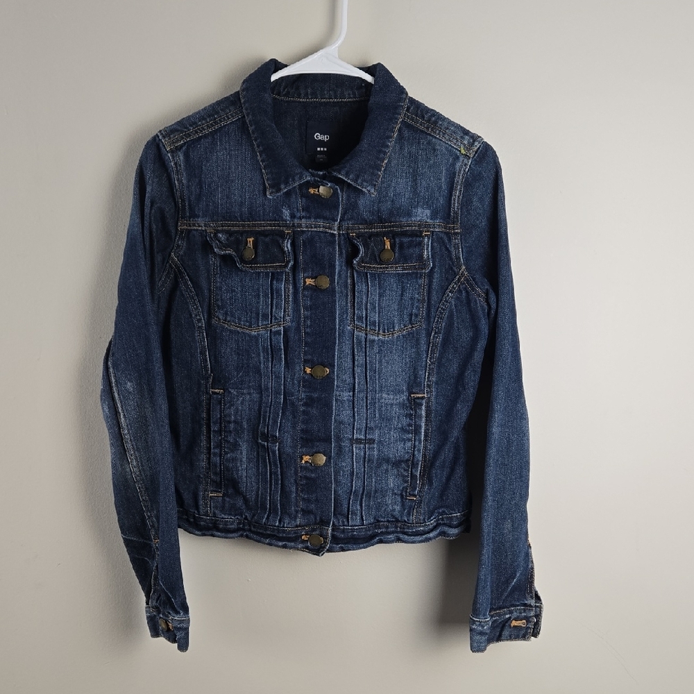 Gap 1969 Denim Trucker Jacket Womens Medium Dark Wash Blue 100% Cotton‎ RN54023
